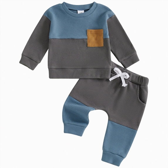 HCNTES Baby Boy Winter Clothes Baby Outfits Boy Fall 6 12 18 24 Months Boy Clothes Contrast Color Trendy Sweatshirt Trousers Suit