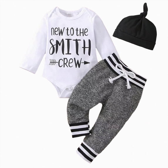 HCNTES Baby Boy Winter Clothes Fall Outfit Long Sleeve Letter new to the SMITH CREW Printed Romper Pants Set 0 3 6 9 12 18 Months