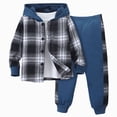 thumbnail image 1 of HCNTES Baby Boy Winter Clothes Toddler Baby Boy Fall Winter Outfit Contrast Color Long Sleeve Plaid Hoodie Sweatshirts Stretch Jogger Pants Clothes Plaid Hoodie 2Pcs Set, 1 of 9