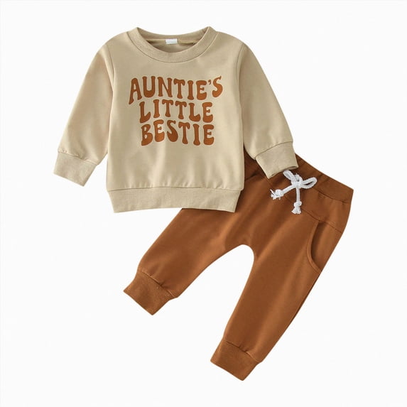 HCNTES Baby Boy Winter Clothes Toddler Baby Boy Sweatshirt Outfit AUNTIE'S LITTLE BESTIE Long Sleeve Shirt Jogger Pants Fall Outfits Winter Baby Boy Clothes Sets