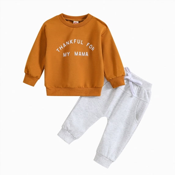 HCNTES Baby Boy Winter Clothes Toddler Baby Boy Thanksgiving Christmas Outfits Letter Thanksgiving Print Sweatshirts Tops Long Pants Baby Boys Clothes Set Toddler Boys Kids 2PCS Set Outfits