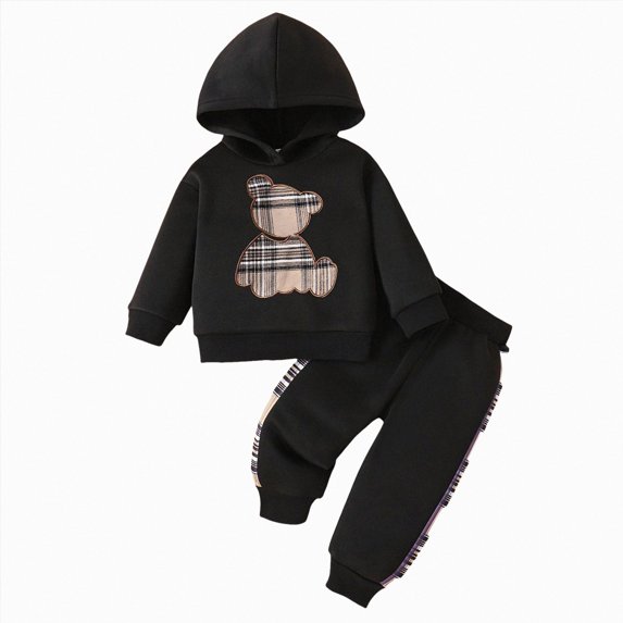 HCNTES Baby Boy Winter Clothes Toddler Boys Clothes Fall Winter Outfit Sets, Kids Outfits Sets 0 6 12 18 24 Months 2T 3T 2PC Bear Hoodie With Pocket Cargo Pants Two Pieces