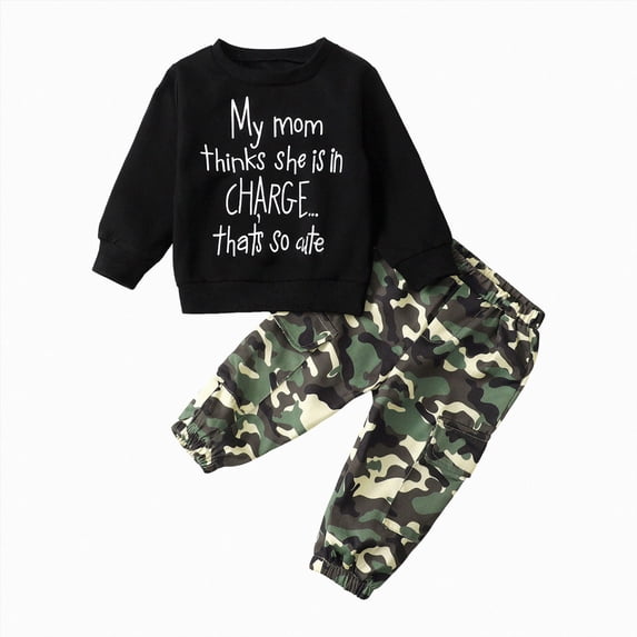 HCNTES Baby Boy Winter Clothes Toddler Boys Clothes Fall Winter Outfit Sets, Kids Outfits Sets 6M 12M 18M 2T 3T 2Pcs Set Boys Long Sleeved Letter Print Sweatshirt Trousers Suit