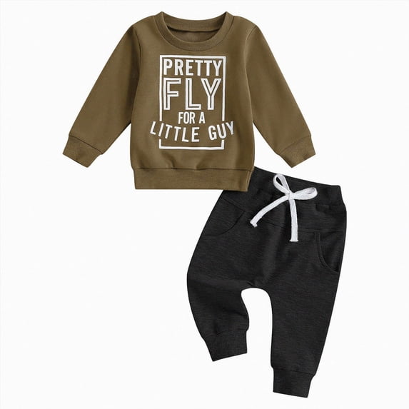 HCNTES Baby Boy Winter Clothes Toddler Kids Baby Boy Fall Outfits 3M 6M 12M 18M 24M 1T 2T 3T Casual pretty fly for a little guy Letter Print Long Sleeve Hoodie Tops Pants Winter Clothes Sets