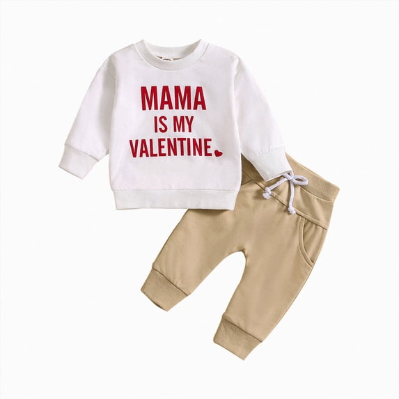 HCNTES Baby Boy Winter Clothes Toddler Kids Baby Boy Fall Outfits Valentine's Day Letter Print Long Sleeve Tops Pants Winter Clothes Sets Kids Valentine's Day Top Bottoms Pants Set Outfits