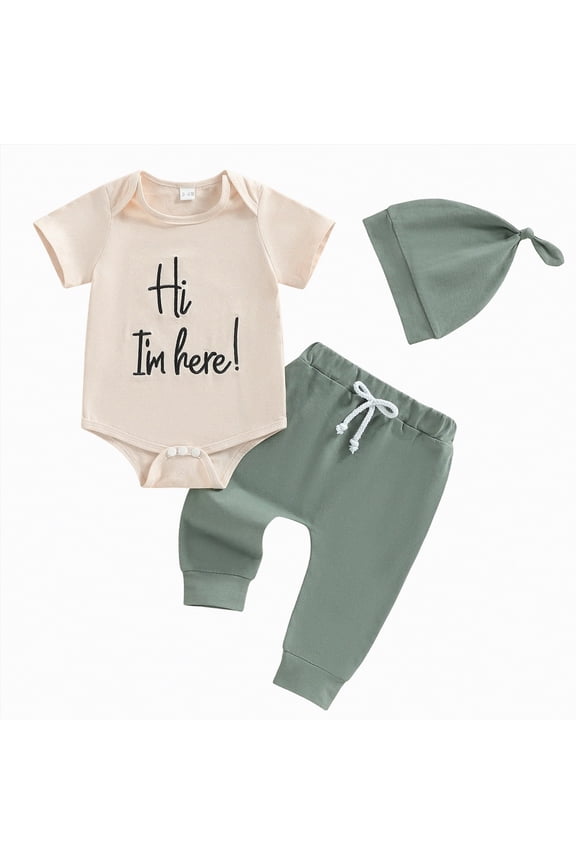 Baby Boy and Girl Clothes Preemie Infant Boy Outfits Jumpsuit Bodysuit Letter Print Romper(Beige,0-3 Months)