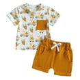 thumbnail image 1 of HCNTES Baby Boy's Jungle Print Summer Outfit V Neck Short Sleeve Shirt with Elastic Waist Shorts 2 Piece Set for Wild Theme,3-6 Months, 1 of 6