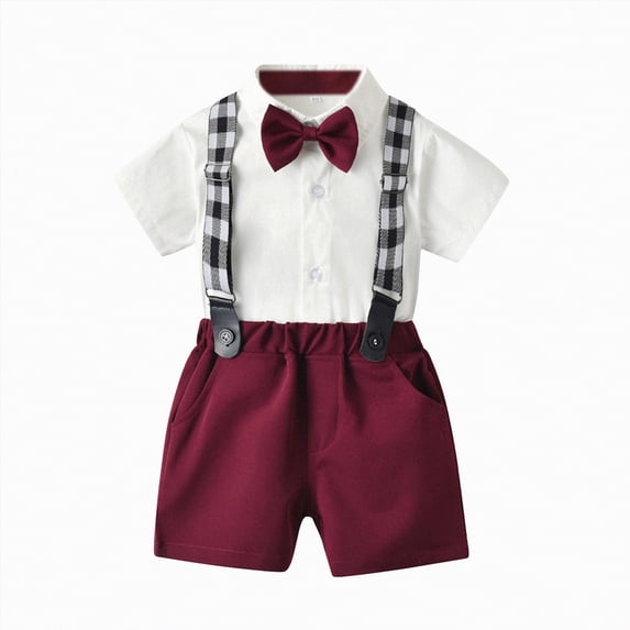 HCNTES Baby Boys Formal Suit Gentleman Set Short Sleeve Romper Suspenders Shorts Pants Toddler Bowtie Wedding Tuxedo Outfits