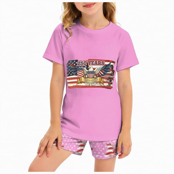 HCNTES Baby Boys Girls Independence Day Short Sleeved Two piece Set With Cute Cartoon Pattern Kids Girl Boy Spring Summer Outfit 2T 3T 4T 5T(D01-Pink,2-3 Years)
