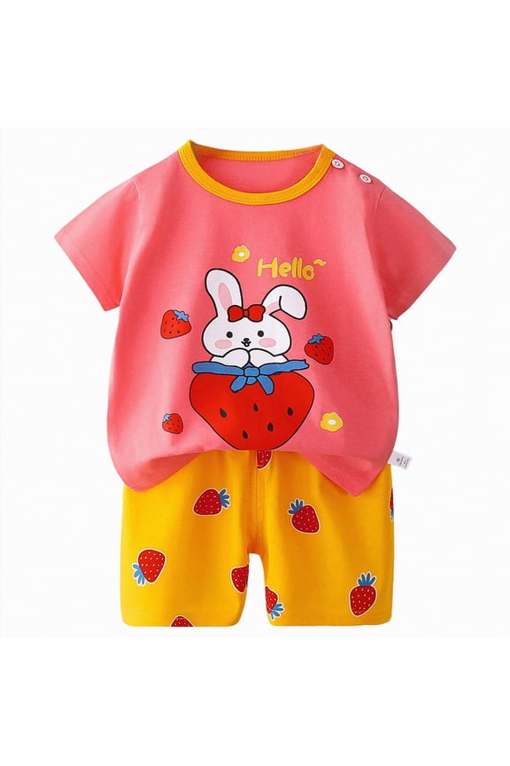 Baby-Boys Girls Shirt and Shorts Set, Top & Bottom Outfit Bundle, 100% Organic Cotton(Pink,3-4 Years)