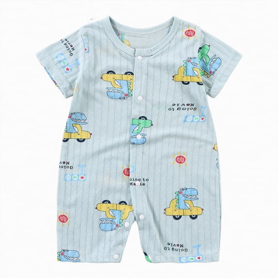 HCNTES Baby Children Unisex Short Sleeve Jumpsuit Romper Toddler Kids Soft Pajamas Sleepwear Loungewear for Spring Summer(L01-Light Blue,6-12 Months)