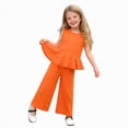 thumbnail image 1 of HCNTES Baby Girl 2 Piece Clothes Set Short Sleeve Top + Drawstring Pants Casual Dailywear Spring Summer Kids School Outfits 3T 4T 5T 6T(F02-Orange,7-8 Years), 1 of 5