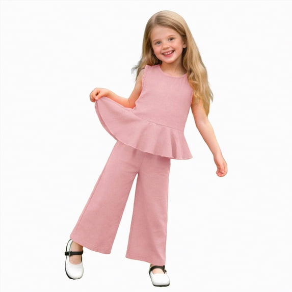 HCNTES Baby Girl 2 Piece Clothes Set Short Sleeve Top + Drawstring Pants Casual Dailywear Spring Summer Kids School Outfits 3T 4T 5T 6T(F02-Pink,2-3 Years)