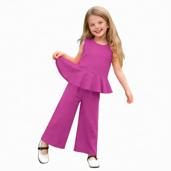HCNTES Baby Girl 2 Piece Clothes Set Short Sleeve Top + Drawstring Pants Casual Dailywear Spring Summer Kids School Outfits 3T 4T 5T 6T(F02-Purple,2-3 Years)