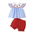 thumbnail image 1 of HCNTES Baby Girl 4th Of July Outfit Flag Fly Sleeve Tops Toddler Fourth Of July Shorts Set Memorial Clothes clearance babies clothes $3(18-24 Months,Sky Blue), 1 of 6