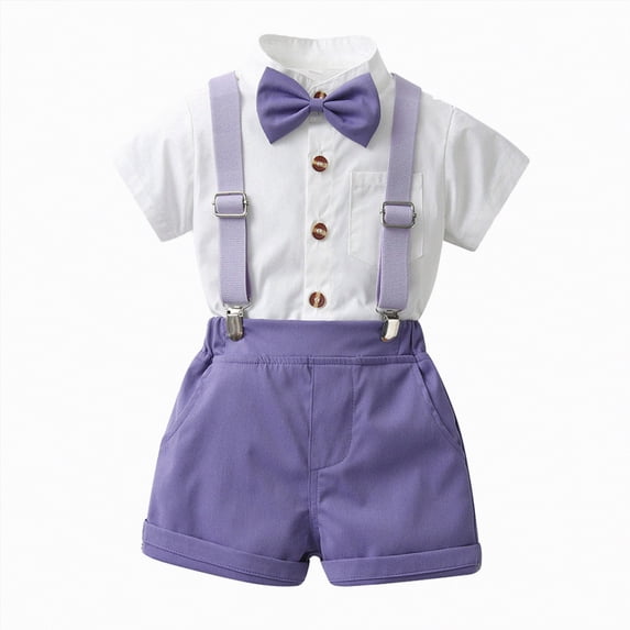 HCNTES Baby Girl Boy Toddler Kid Summer Outfits Sets Short Sleeve T-shirt Elastic Waist Shorts 2 Piece Short Set Summer Outfits For 2t 3t 4t 5t 6t 7t 8t Kids School Activities(H01-Purple,6-9 Months)