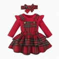 thumbnail image 1 of HCNTES Baby Girl Christmas Clothes Plaid Outfits Long Sleeve Romper Overall Skirt Dress Cute Outfit(Red&2,12-18 Months), 1 of 9