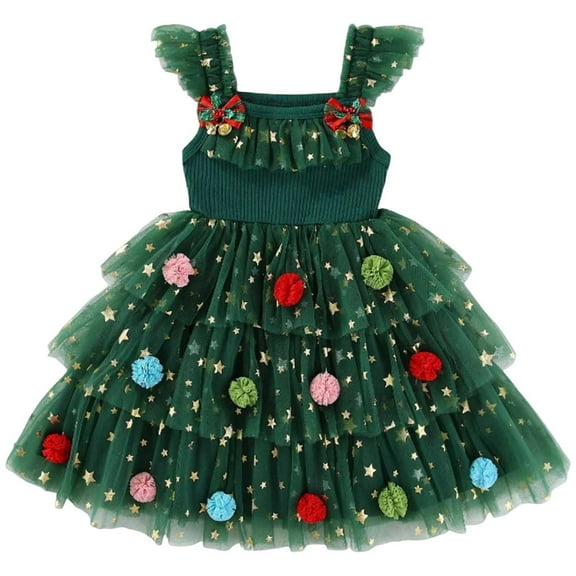 HCNTES Baby Girl Christmas Dress Santa Toddler Sleeveless Dresses Cake Party Outfit Christmas Clothes(Q36-Dark Green,4-5 Years)