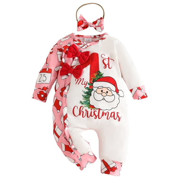 HCNTES Baby Girl Christmas Outfit Romper Pants Set Fall Winter Clothes First Christmas Outfits(G162-Red,12-18 Months)