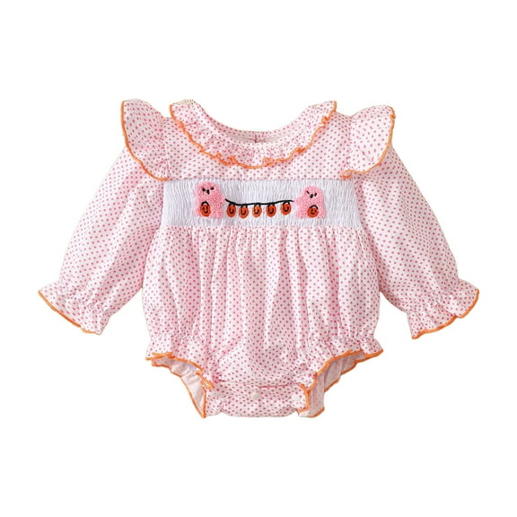 HCNTES Baby Girl Christmas Outfit Santa Embroidery Bubble Romper Long Sleeve Plaid Ruffle Onesie Christmas Clothes(6-12 Months,R17-Orange)