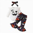 thumbnail image 1 of HCNTES Baby Girl Clothes Baby Girl Halloween Outfit Infant Newborn Girls Long Sleeve Pumpkin Print Romper Bodysuits Bowknot Pants Headband Clothes Set 0-18 Months, 1 of 5