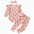 thumbnail image 1 of HCNTES Baby Girl Clothes Fall Winter Newborn Baby Girl Clothes Outfits Infant Ruffle Heart Print Romper Pants Bow Headband Cute Toddler Baby Girl Clothes Set, 1 of 4