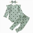 thumbnail image 1 of HCNTES Baby Girl Clothes Fall Winter Newborn Baby Girl Clothes Outfits Infant Ruffle Heart Print Romper Pants Bow Headband Cute Toddler Baby Girl Clothes Set, 1 of 4
