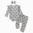 thumbnail image 1 of HCNTES Baby Girl Clothes Fall Winter Newborn Baby Girl Clothes Outfits Infant Ruffles Ribbed Trim All-Over Heart Print Romper Pants Headband Cute Toddler Baby Girl Clothes Set, 1 of 5