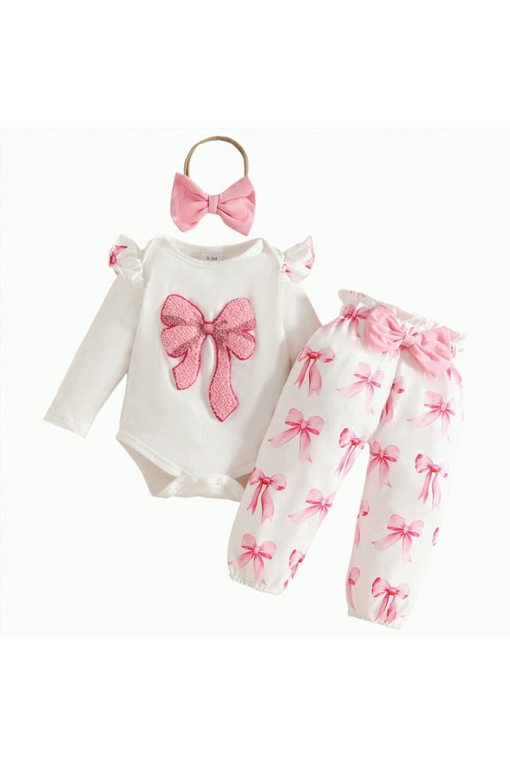 Baby Girl Clothes Girl Fall Winter Outfits Pants Set Preemie Clothing Headband(9-12 Months,Pink_g1)