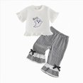 thumbnail image 1 of HCNTES Baby Girl Clothes Toddler Baby Girl Halloween Clothes 6 12 18 24 Month 2T 3T 4T Letters Pumpkin Embroidery Ruffled Trim Crew Neck Short Sleeve Tops and Plaid Gingham Pants 2 Pcs Outfit Set, 1 of 8