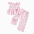 thumbnail image 1 of HCNTES Baby Girl Clothes Toddler Kids Girls Plaid Clothes Set 12 18 24 Months 2T 3T 4T 5T Flying Sleeve Button Up A-line Tops Long Pants Summer Outfits, 1 of 4