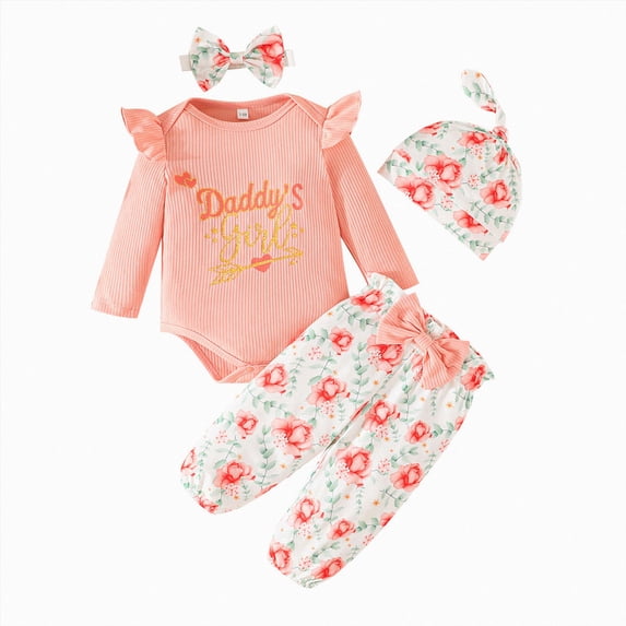 HCNTES Baby Girl Clothes Winter 3 6 9 12 Month Baby Girls Cotton Floral Clothes Long Sleeve Romper Jumpsuit Pants Set