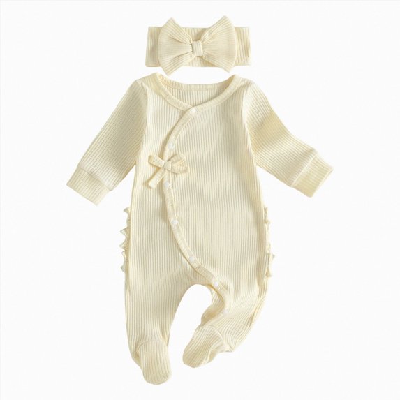 HCNTES Baby Girl Clothes Winter Baby Girls Solid Bodysuit Winter Romper Girls Preemie Long Sleeve Sleepers Pajamas 0 3 6 Months