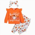 thumbnail image 1 of HCNTES Baby Girl Clothes Winter Girls 2 Outfits Girls 6 9 12 18 Months Long Sleeve Letter "thankful grateful and blessed" Pumpkin Print Sweatshirt Pants Clothing Set, 1 of 7