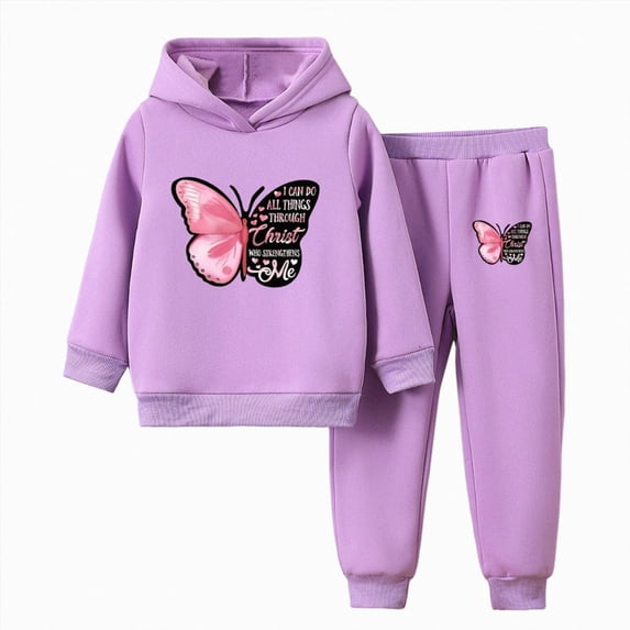 HCNTES Baby Girl Clothes Winter Girls Sets 2 Pieces, Butterfly Printed Pullover Long Sleeve Hoodies Sweatpants Set