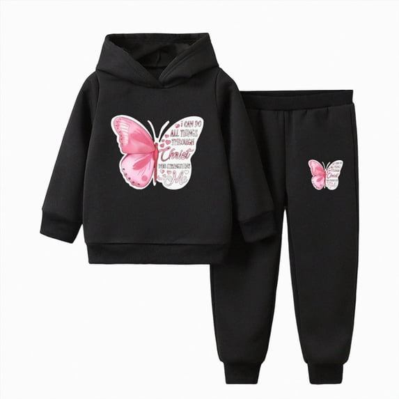 HCNTES Baby Girl Clothes Winter Girls Sets 2 Pieces, Butterfly Printed Pullover Long Sleeve Hoodies Sweatpants Set