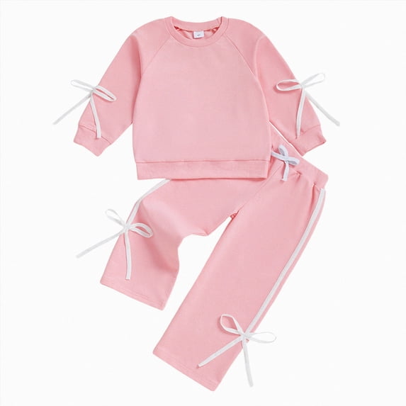 HCNTES Baby Girl Clothes Winter Toddler Girls Clothes Fall Winter Outfit Sets, Baby Boy Girl Long Sleeved Round Neck Bow Pattern Elastic Waist 1T 2T 3T 4T 5T 6T 2 Piece Top and Pants Set