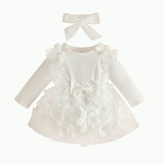 HCNTES Baby Girl Flower Dress Fall Winter Tutu Wedding Birthday Party Dresses for Girls(12-18 Months,Z118-White)