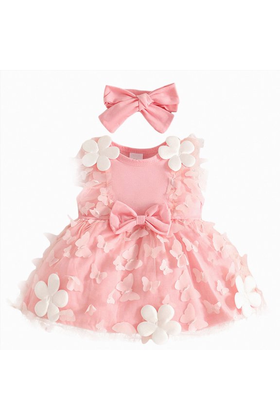 Baby Girl Flower Dress Summer, Tutu Tulle Boho Princess Wedding Birthday Party Dresses for Infant Girls 0-18 Months Sleeveless Bow Mesh Dress
