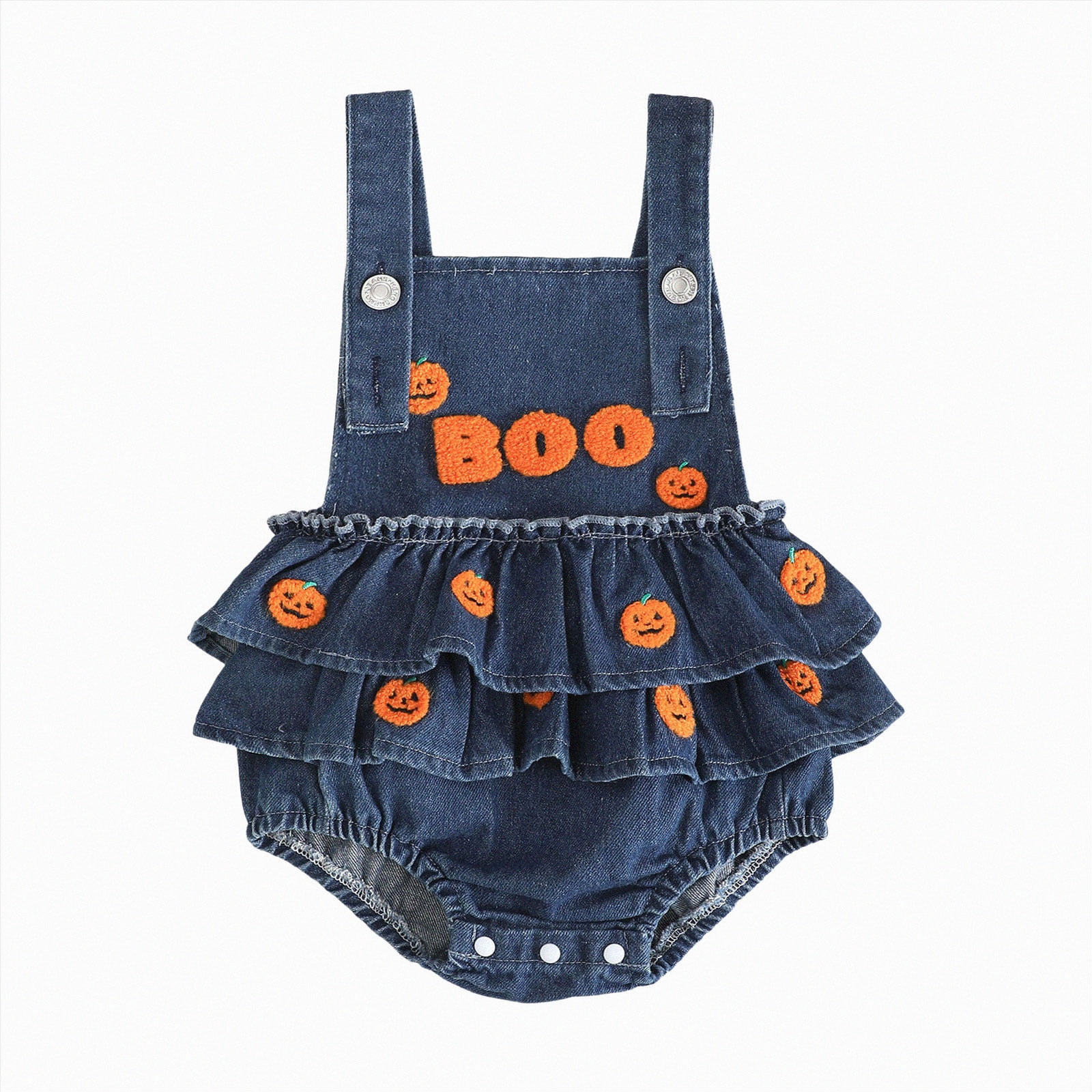 Acrawnni Baby Girl Boy Halloween Romper Pumpkin Sleeveless Romper Adjustable Shoulder Strap Bodysuit Jumpsuit Cute Halloween Clothes (F-Orange, 0-6 Months