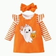 thumbnail image 1 of HCNTES Baby Girl Halloween Outfit My First Halloween Ruffle Romper Pumpkin Suspender Overalls Dress Skirt Sets(0-3 Months,S11-Orange), 1 of 9