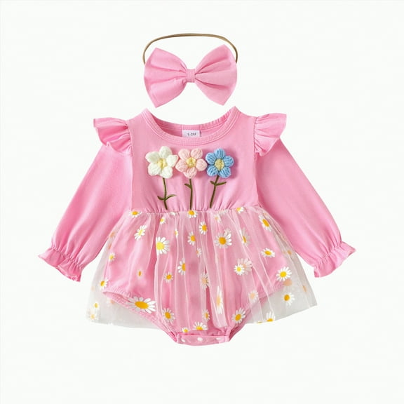 HCNTES Baby Girl Romper Floral Lace Backless Bodysuit Girl Summer Clothes(3-6 Months,F111-Red)