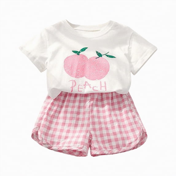 HCNTES Baby Girl Toddler kid Outfit Sets Short Sleeve T-shirt Elastic Waist Shorts 2 Piece Short Set Summer Spring Pjs For 12-24 Months 2t 3t 4t 5t 6t 7t Children, 18-24 Months