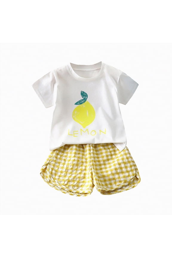 Baby Girl Toddler kid Outfit Sets Short Sleeve T-shirt Elastic Waist Shorts 2 Piece Short Set Summer Spring Pjs For 12-24 Months 2t 3t 4t 5t 6t 7t Children, 18-24 Months