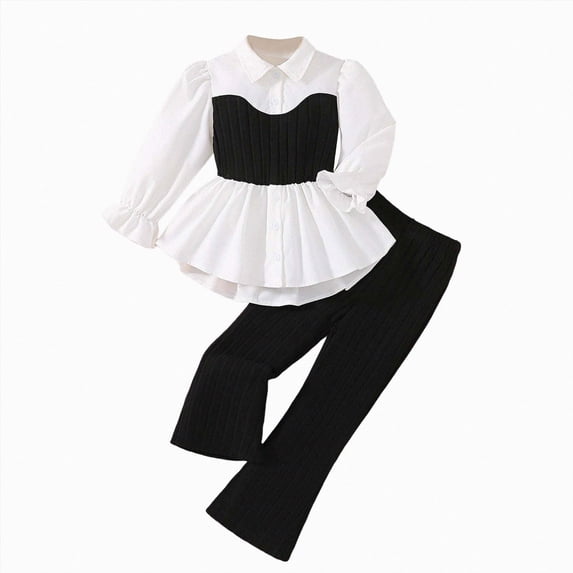 HCNTES Baby Girl Winter Clothes Toddler Kids Baby Girls Clothing Set Long Sleeve Crewneck Solid Color Shirt Long Pants 2 Set Fashion Loose Winter Outfits Set
