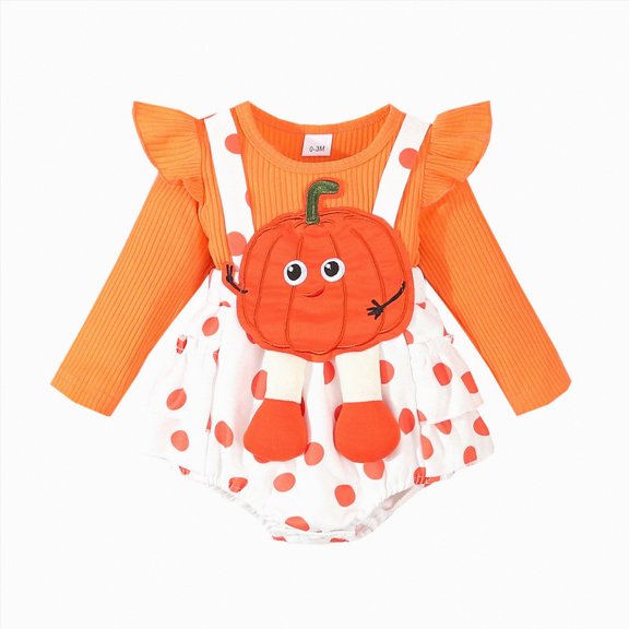 HCNTES Baby Girls Halloween Comfortable and Breathable Bodysuits with Cute Pumpkin and Polka Dot Patterns(Orange#1,6-12 Months)