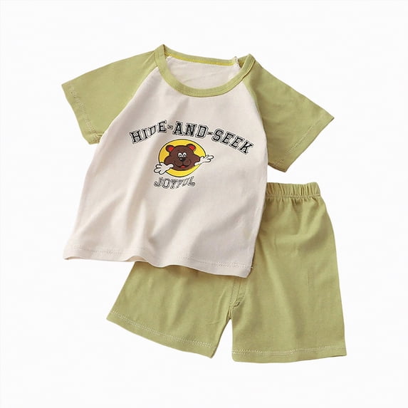 HCNTES Baby Girls Toddler Summer Outfit Short Sleeve T-shirt Elastic Waist Shorts 2 Piece Short Set Summer Spring Pjs For 2t 3t 4t 5t 6t 7t Kid Outfit Sets boys(M01-Light Green,5-6 Years)