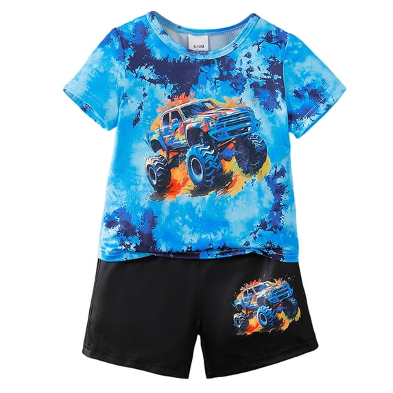 HCNTES Baby Toddler Boy Girl Outfits Clothes Summer Kids Pattern Short Sleeve Shirt & Shorts Set(Blue,6-9 Months)