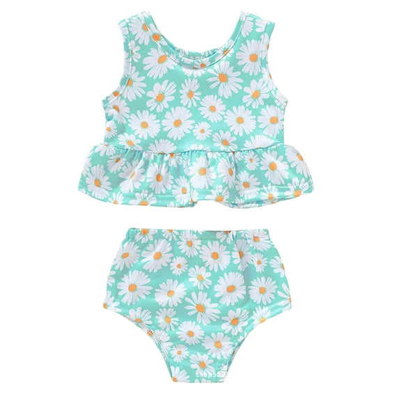 HCNTES Baby/Toddler Girls Cropped 2-Piece Sleeveless Tankini Swimsuits,3-4 Years Mint Green