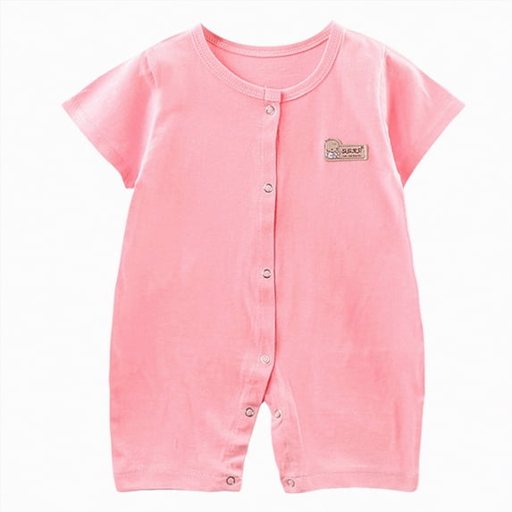 HCNTES Baby Unisex Short Sleeve One-Piece Jumpsuit Bodysuit Toddler Children Breathable Pajamas Nighty Homewear for Spring Summer(X01-Pink,0-6 Months)